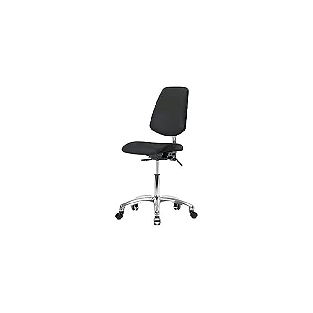 Thomas 1163U16 Cleanroom Vinyl Desk Height Chair with Medium Back, Chrome Base, with Tilt, Adjustable Arms, Chrome Casters, Black