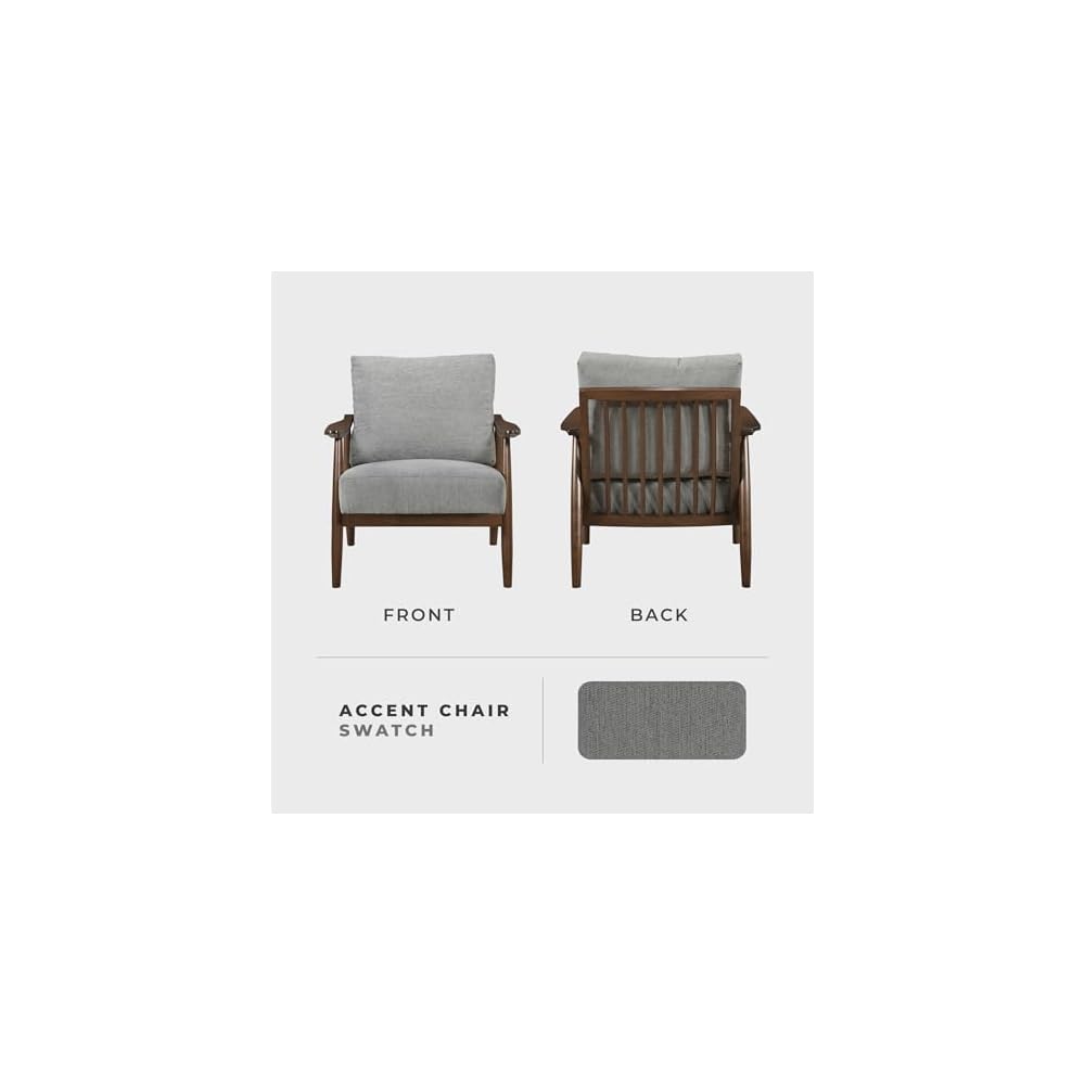 Lexicon Mid Century Modern Accent Chair, Textured Fabric Upholstered Lounge Armchair, Brown Solid Rubber Wood Frame Single Sofa Seat for Living Room/Bedroom/Office/Waiting Area, Gray