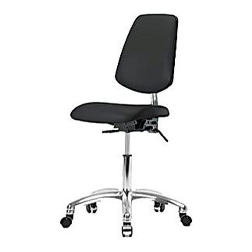 Thomas 1163U16 Cleanroom Vinyl Desk Height Chair with Medium Back, Chrome Base, with Tilt, Adjustable Arms, Chrome Casters, Black