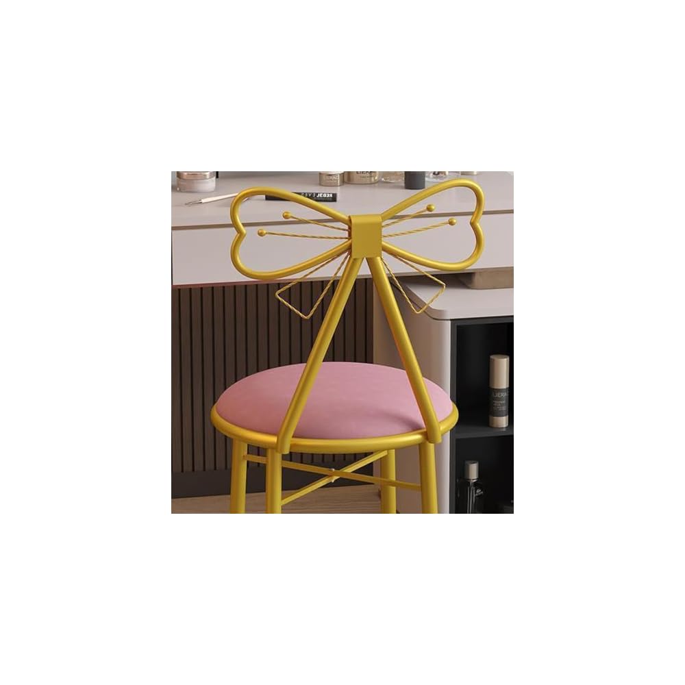 Mid Century Modern Velvet Makeup Chair - Modern Vanity Chair No Wheels, Upholstered Accent Chair with Cute Bow Backrest for Bedroom Living Room