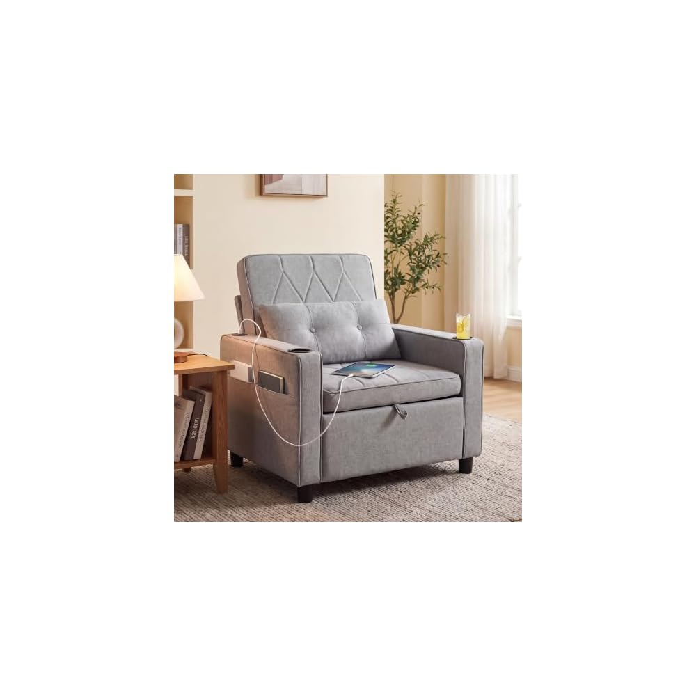 Convertible Sleeper Chair Bed, Fold Out Futon Sofa Bed for Living Room