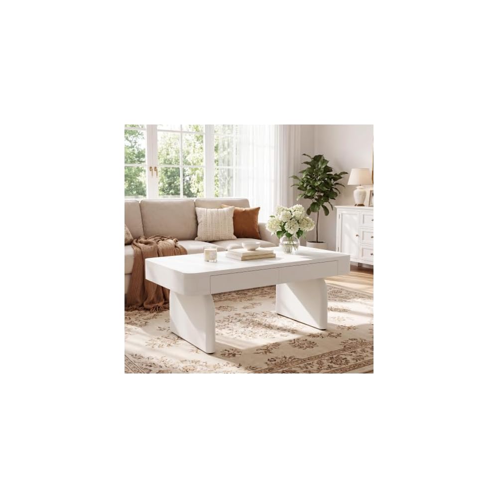 Tribesigns 47.24" White Rectangular Coffee Table with Storage