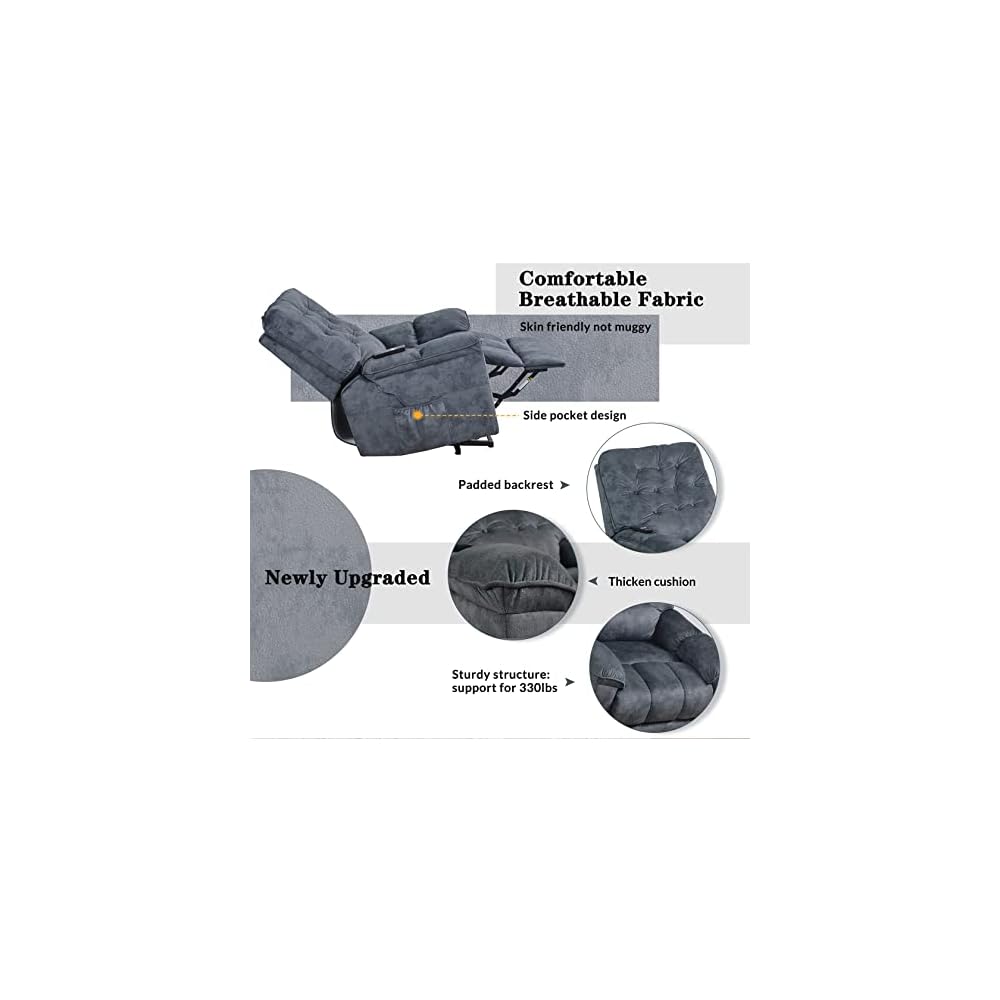 Power Lift Recliner Chair for Elderly Living Room Sofa Chair with Remote Control Velvet 3 Positions 2 Side Pockets for Home Living Room