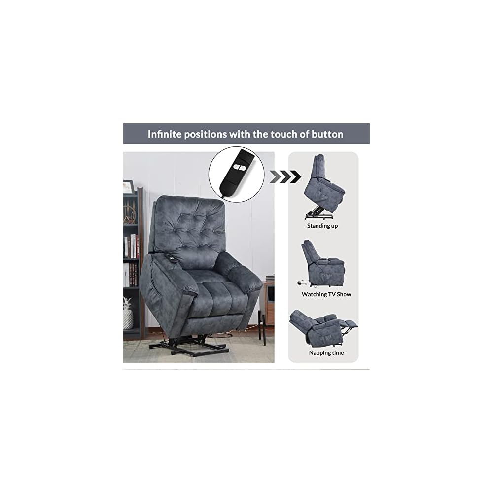 Power Lift Recliner Chair for Elderly Living Room Sofa Chair with Remote Control Velvet 3 Positions 2 Side Pockets for Home Living Room