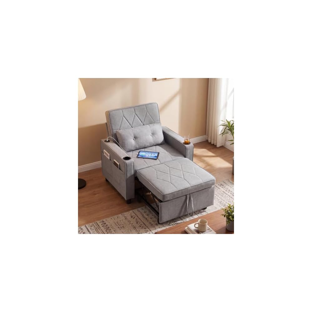 Convertible Sleeper Chair Bed, Fold Out Futon Sofa Bed for Living Room