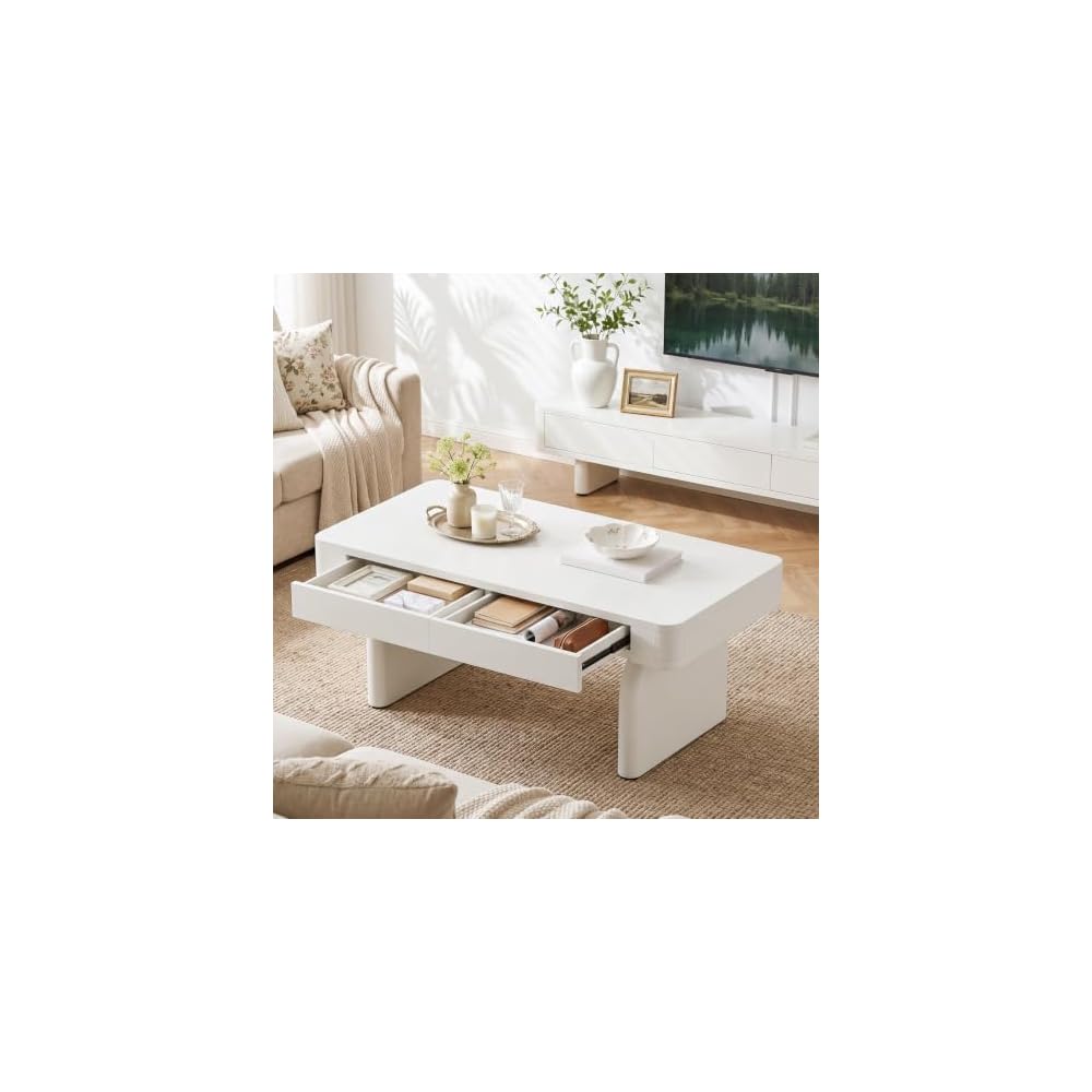 Tribesigns 47.24" White Rectangular Coffee Table with Storage