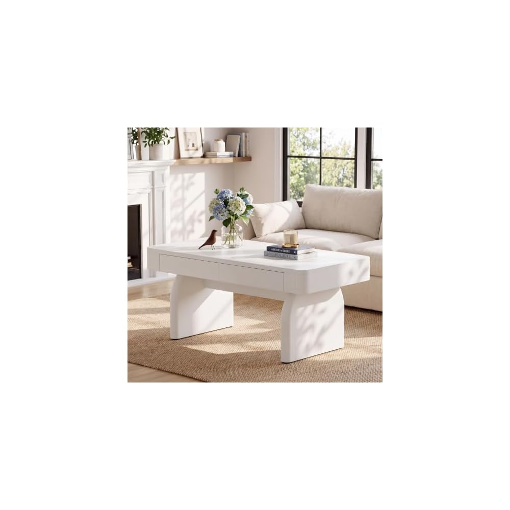 Tribesigns 47.24" White Rectangular Coffee Table with Storage