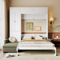 Ball & Cast Wall Bed Queen Size with Sofa and Shelves,Multi-Functional Hideaway Murphy Bed w/Teddy Fleece Couches & Dual-Piston Metal Folding System Cabinet,Lock,Space Saving for Bedroom,Green