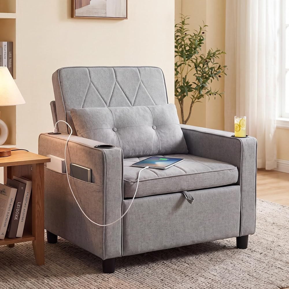 Convertible Sleeper Chair Bed, Fold Out Futon Sofa Bed for Living Room